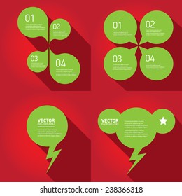 green cut paper speech bubbles on red. speech bubbles set. vector illustration.