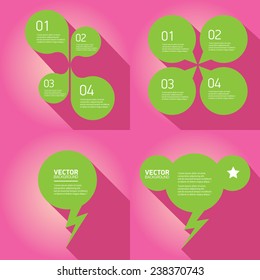 green cut paper speech bubbles on pink. speech bubbles set. vector illustration.