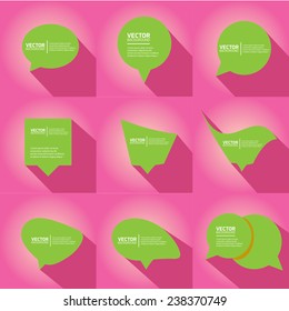green cut paper speech bubbles on pink. speech bubbles set. vector illustration.