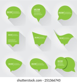 green cut paper speech bubbles on white. speech bubbles set. vector illustration