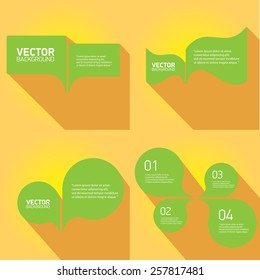 green cut paper speech bubbles on orange. speech bubbles set. vector illustration