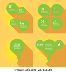 green cut paper speech bubbles on orange. speech bubbles set. vector illustration