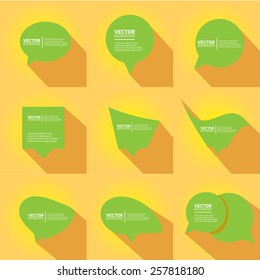 green cut paper speech bubbles on orange. speech bubbles set. vector illustration