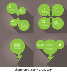 green cut paper speech bubbles on grey. speech bubbles set. vector illustration.