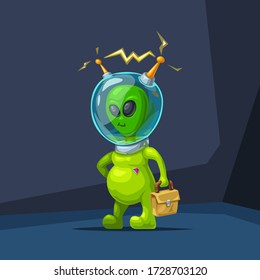 green cute alien with case