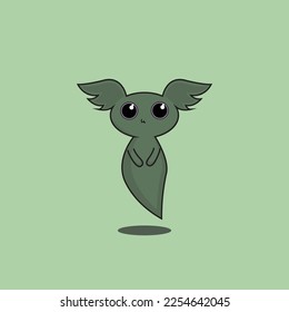 Green cute alien on green background.