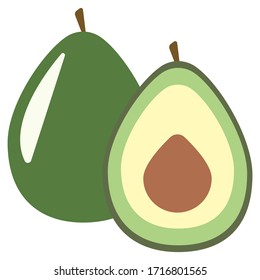 Green cute avocado isolated on white background in vector
