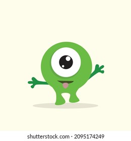 green cute baby  monster big eye illustrator