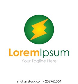 Green cute button yellow bolt power simple business icon logo