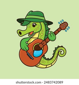Green cute cartoon with hat vector design