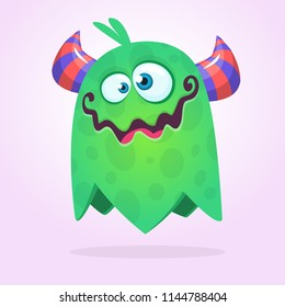 Green cute cartoon monster. Green vector alien character. Halloween design