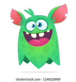 Green cute cartoon monster. Green vector alien character. Halloween design