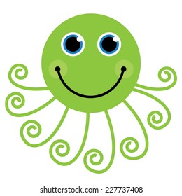 Green Cute Cartoon Octopus