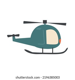 Green cute cartoon style helicopter. Vector illustration.