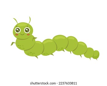 Green cute caterpillar. Garden plants and trees pest, wildlife insect vector illustration