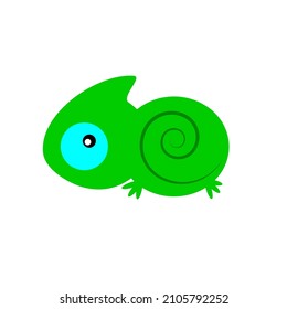 green cute chameleon on white background Vector illustration