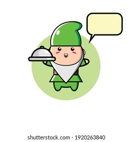 Diseño de ilustración verde lindo enano cargando comida