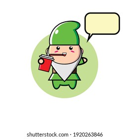 Green cute dwarf illustration design drinking