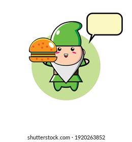 Green cute dwarf illustration design carrying bread