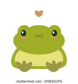 Green cute frog hand draw vector illustration. Smiling siting childish toad. Cartoon flat style.