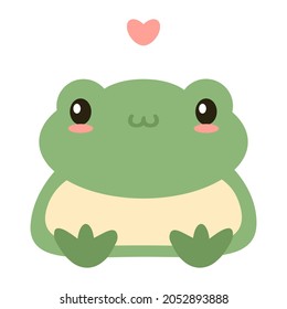 Green cute frog hand draw vector illustration. Smiling siting childish toad. Cartoon flat style.