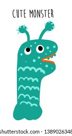 Green cute funny monster alien vector illustration