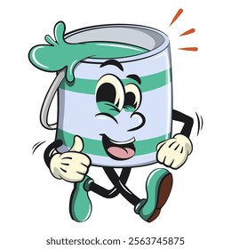 green cute isolated cartoon paint can character mascot walking with thumbs up, work of hand drawn