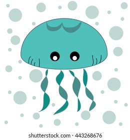 green cute jelly fish with green bubbles