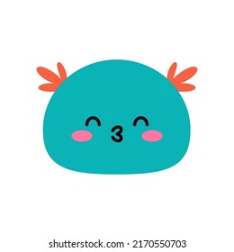 Green cute kawaii monster or alien with orange ears. Children's cartoon character for games and applications. Vector illustration on white background.