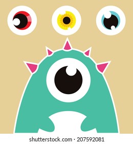 Green cute monster with big eye style