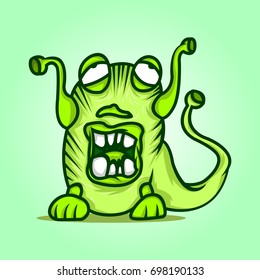 Green cute monster character vector illustration