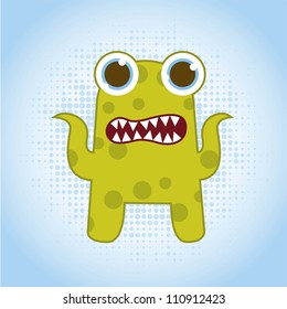 green cute monster over blue background. vector illustration