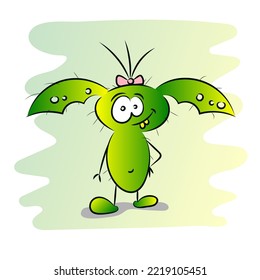Green cute monster. Vector illustration.