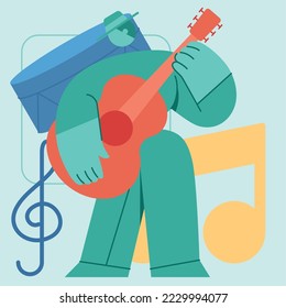 Green cute musician character flat design Profession Vector illustration