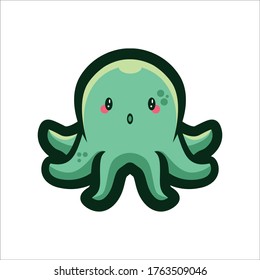 GREEN CUTE OCTOPUS CHARACTER ILLUSTRATION