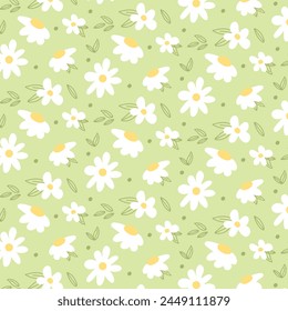 Green cute pattern with daisies