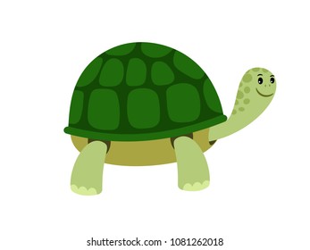 Green cute turtle cartoon icon isolated on white background, vector illustration