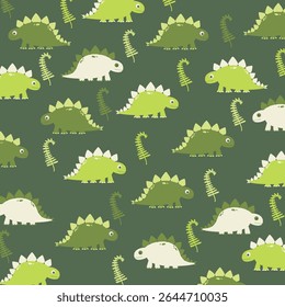 verde vetor vetor sem emenda projeto de ilustração de dinossauro stegosaurus para roupas de crianças de impressão completa. Este design é adequado para a indústria têxtil de vestuário infantil