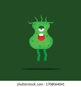 green cute virus, cartoon monster