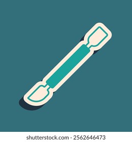 Green Cuticle pusher icon isolated on green background. Tool for manicure. Long shadow style. Vector