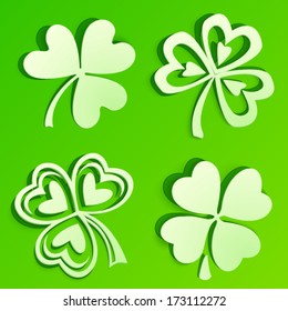 Green cutout paper vector clovers