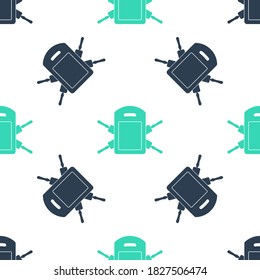 Green Cutting board and rolling pins icon isolated seamless pattern on white background. Kitchen utensils and equipment. Vector.