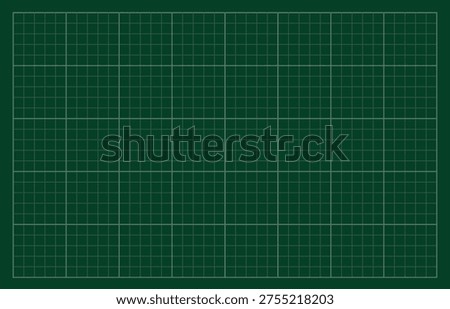 Green cutting mat with blueprint grid. Blank architecture blueprint graph sheet. Plastic board with measurement grid for school, patchwork, drafting, vector illustration