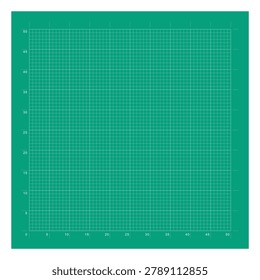 Green cutting mat vector illustration, self-healing craft cutting board with measurement grid, workspace tool isolated on white background, Cutting Sheet with measurement isolated, Green matt for project work space.