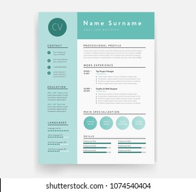 Green CV / resume template minimalist vector sample