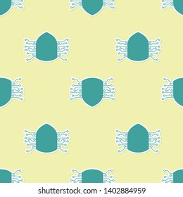 Green Cyber security icon isolated seamless pattern on yellow background. Shield sign. Safety concept. Digital data protection. Vector Illustration