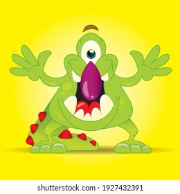 a Green cyclops monster on a yellow background