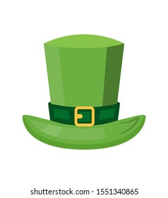 Green cylinder hat flat vector illustration. Traditional leprechaun headgear isolated clipart on white background. Saint Patricks day carnival accessory. Irish religious holiday celebration