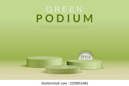 Green cylinder shape three podium on green background. vector illustration