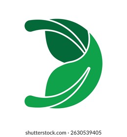 Green D Letter Leaf Logo with Curved Eco Design